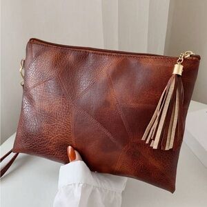 Brown Leather Clutch with Tassel